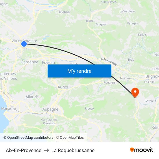 Aix-En-Provence to La Roquebrussanne map
