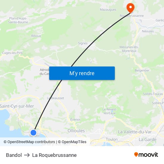 Bandol to La Roquebrussanne map