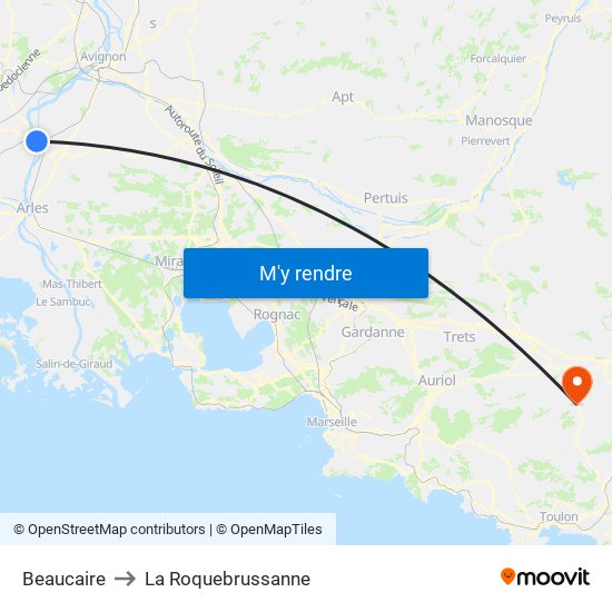 Beaucaire to La Roquebrussanne map
