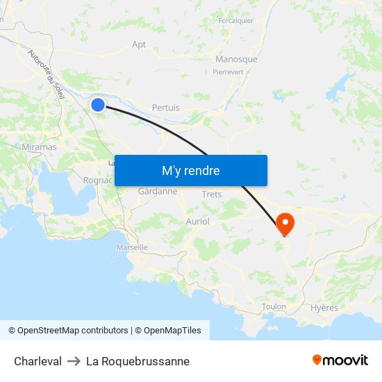 Charleval to La Roquebrussanne map