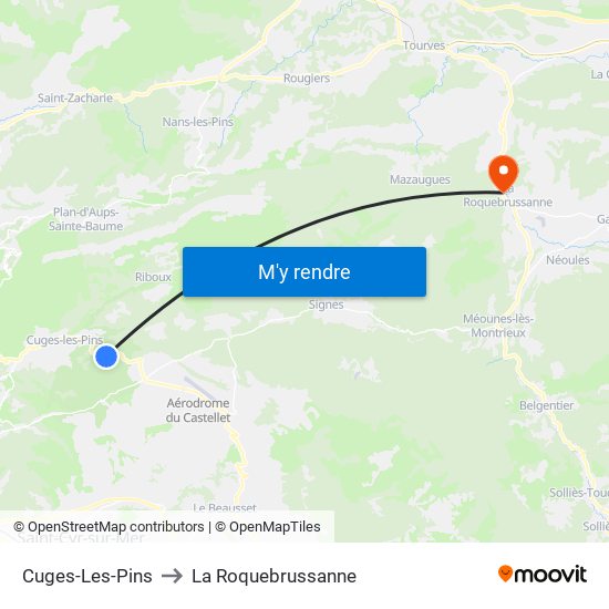 Cuges-Les-Pins to La Roquebrussanne map