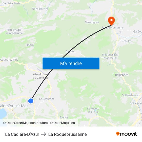 La Cadière-D'Azur to La Roquebrussanne map