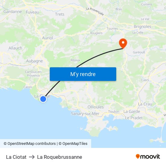 La Ciotat to La Roquebrussanne map