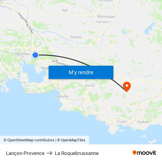 Lançon-Provence to La Roquebrussanne map