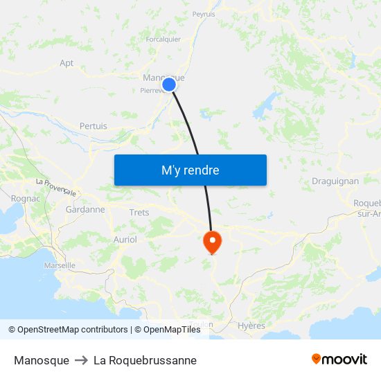 Manosque to La Roquebrussanne map