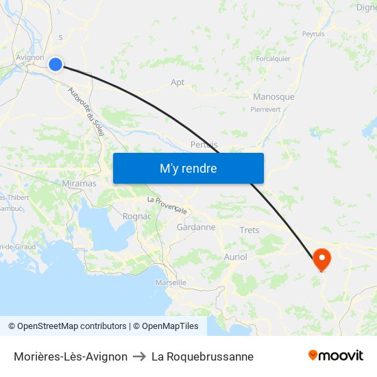 Morières-Lès-Avignon to La Roquebrussanne map