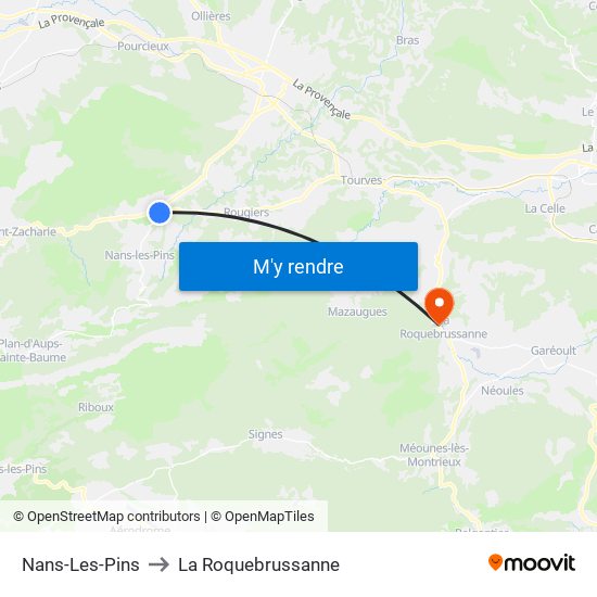 Nans-Les-Pins to La Roquebrussanne map