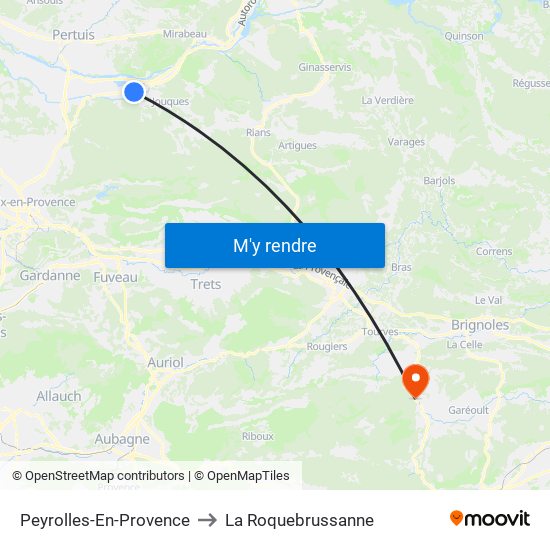 Peyrolles-En-Provence to La Roquebrussanne map