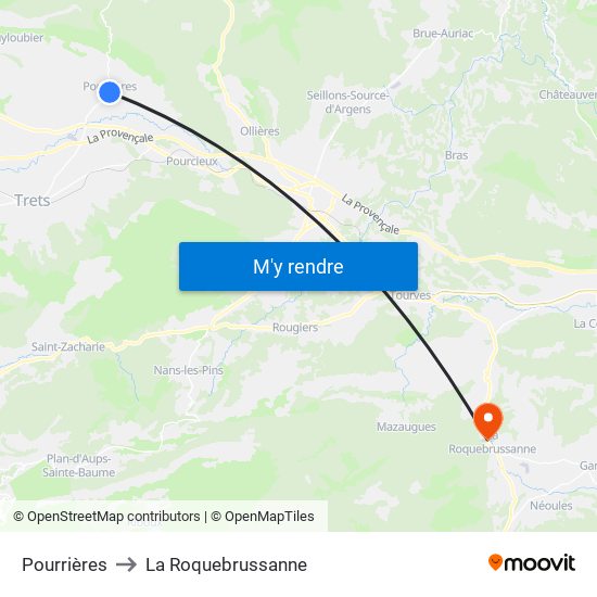 Pourrières to La Roquebrussanne map