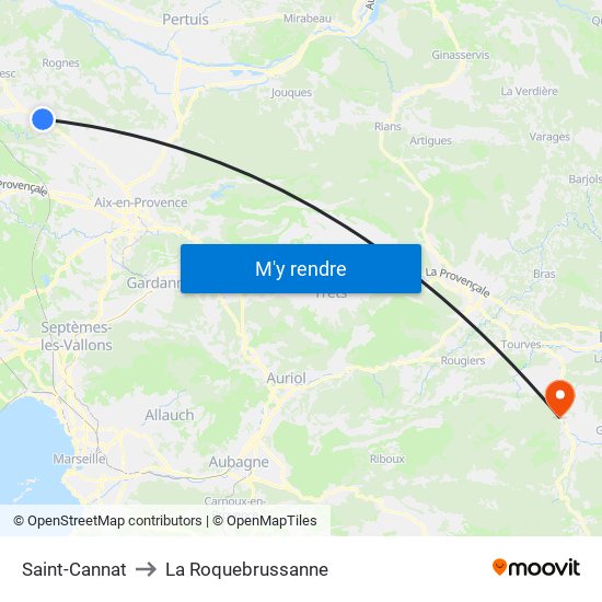 Saint-Cannat to La Roquebrussanne map