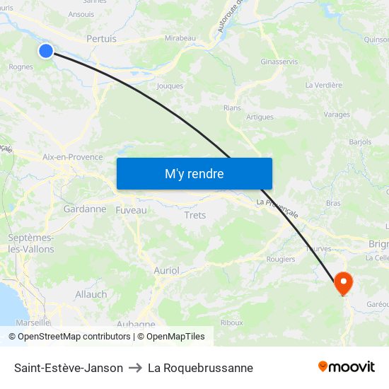Saint-Estève-Janson to La Roquebrussanne map