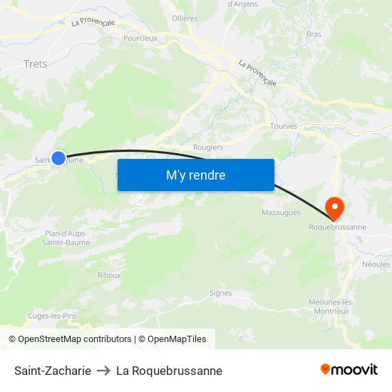 Saint-Zacharie to La Roquebrussanne map