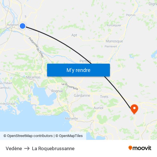 Vedène to La Roquebrussanne map