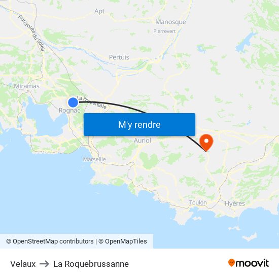 Velaux to La Roquebrussanne map