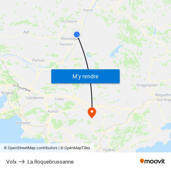 Volx to La Roquebrussanne map