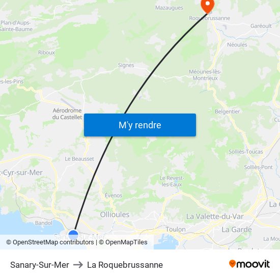 Sanary-Sur-Mer to La Roquebrussanne map
