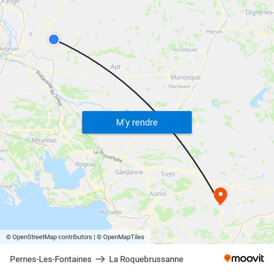 Pernes-Les-Fontaines to La Roquebrussanne map