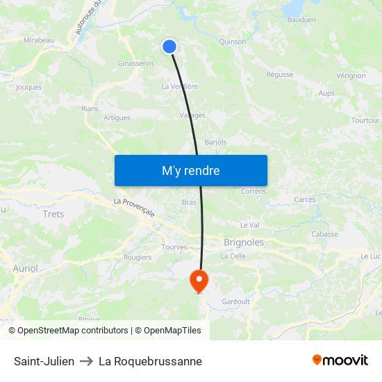 Saint-Julien to La Roquebrussanne map
