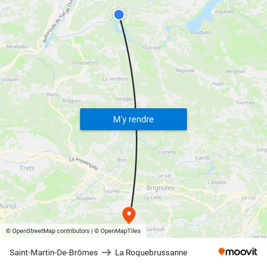Saint-Martin-De-Brômes to La Roquebrussanne map