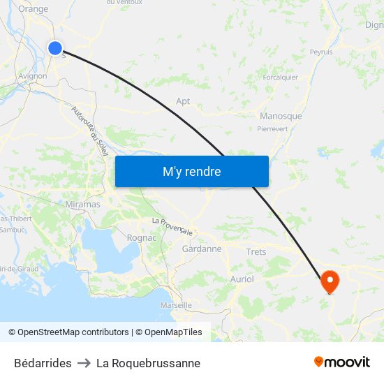 Bédarrides to La Roquebrussanne map