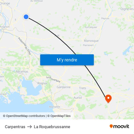 Carpentras to La Roquebrussanne map