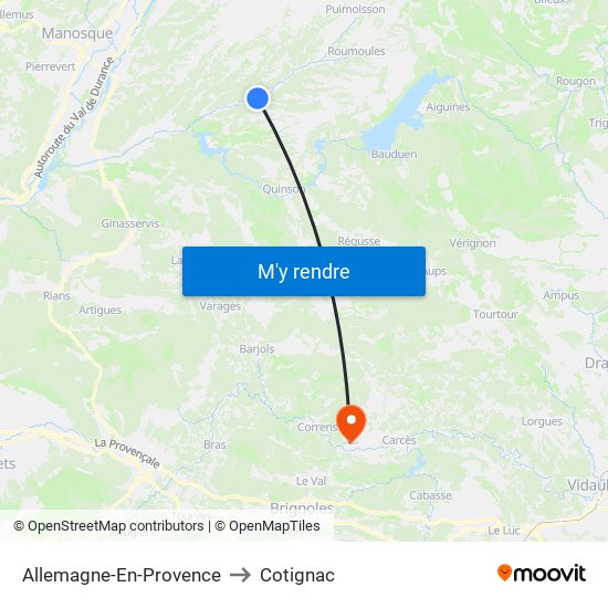 Allemagne-En-Provence to Cotignac map