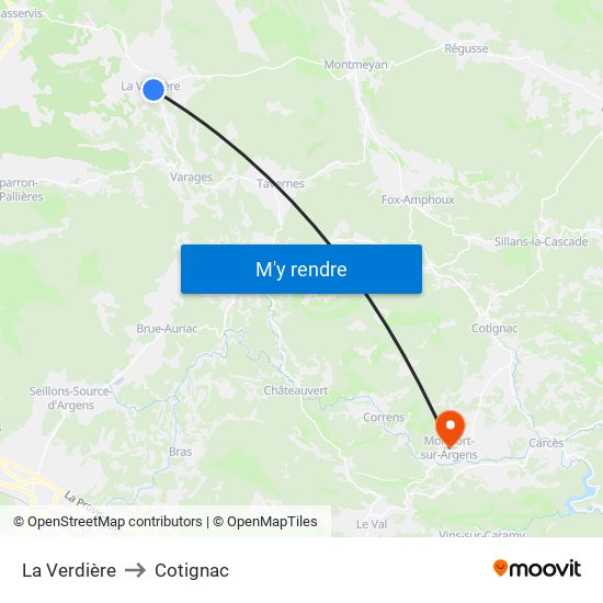 La Verdière to Cotignac map
