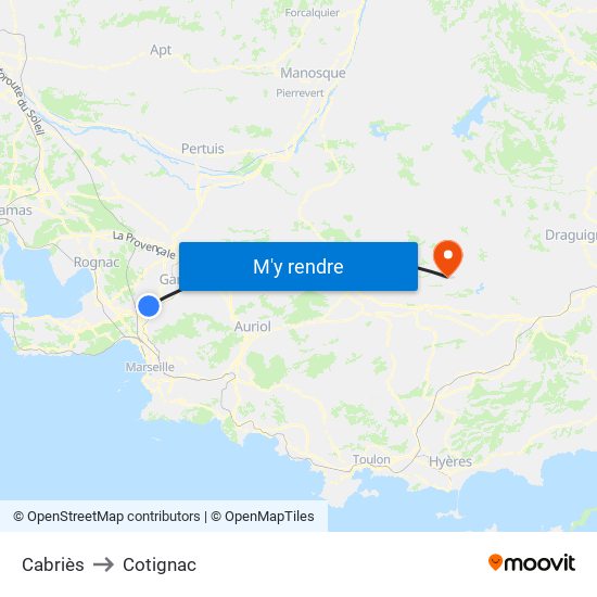 Cabriès to Cotignac map