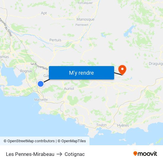 Les Pennes-Mirabeau to Cotignac map