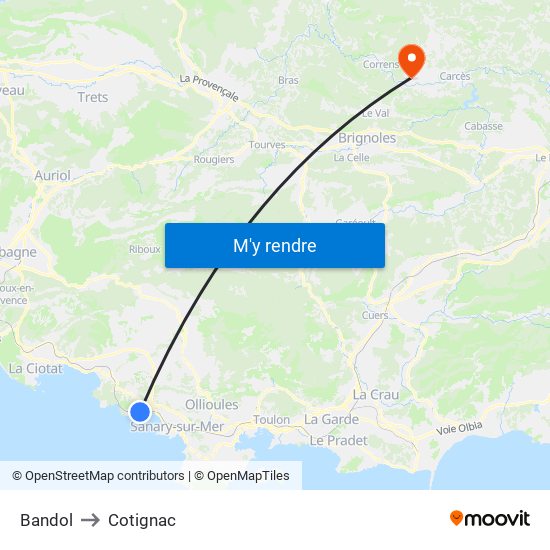 Bandol to Cotignac map