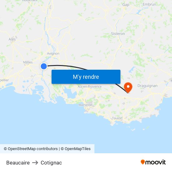 Beaucaire to Cotignac map