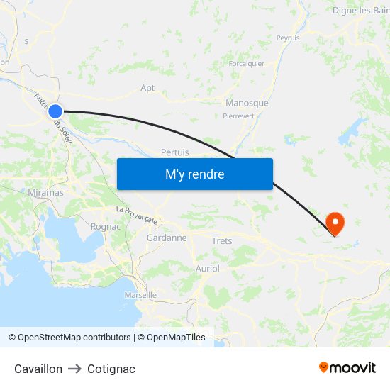 Cavaillon to Cotignac map