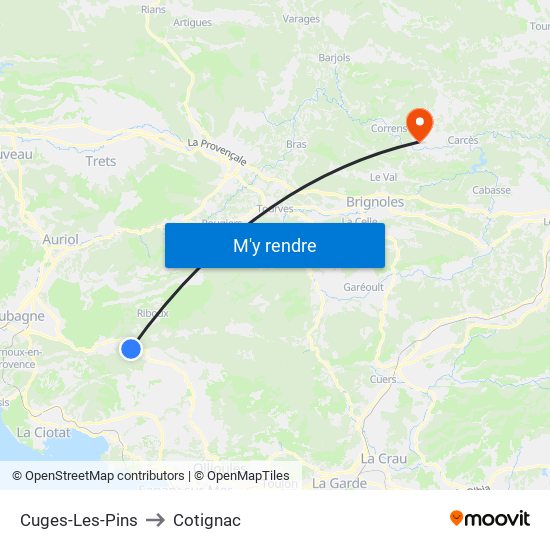 Cuges-Les-Pins to Cotignac map