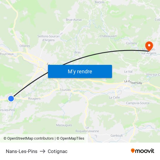 Nans-Les-Pins to Cotignac map
