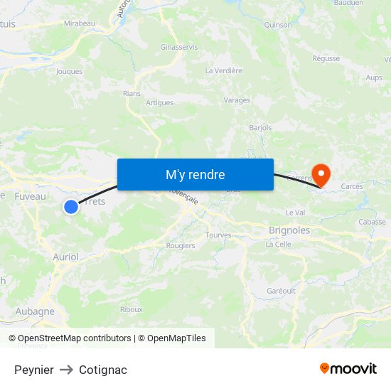 Peynier to Cotignac map
