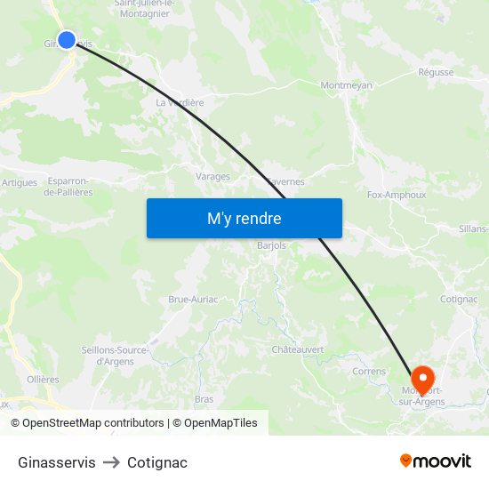 Ginasservis to Cotignac map