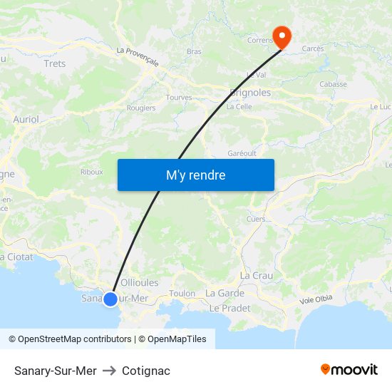 Sanary-Sur-Mer to Cotignac map