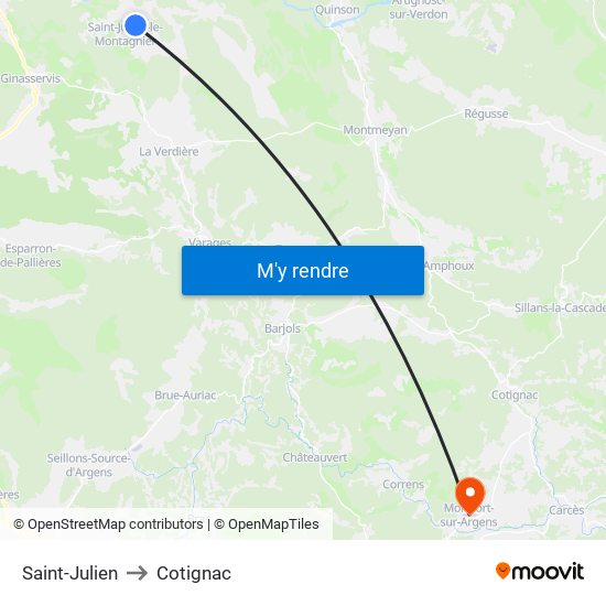 Saint-Julien to Cotignac map