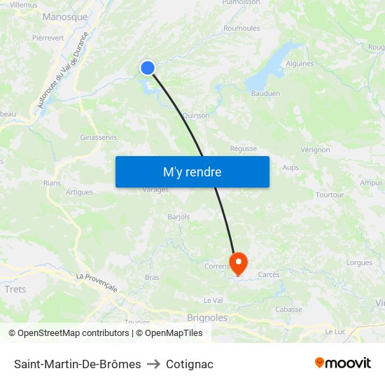 Saint-Martin-De-Brômes to Cotignac map