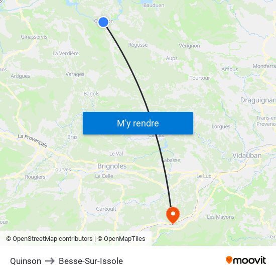 Quinson to Besse-Sur-Issole map