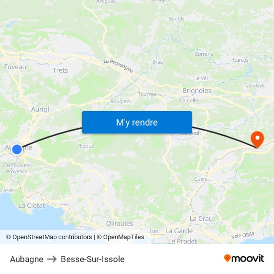 Aubagne to Besse-Sur-Issole map