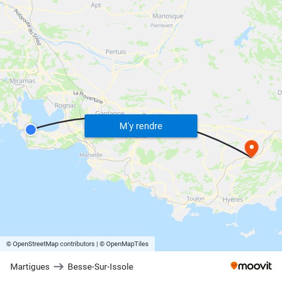 Martigues to Besse-Sur-Issole map