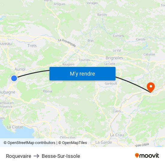 Roquevaire to Besse-Sur-Issole map