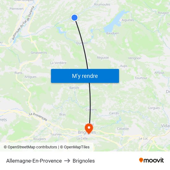 Allemagne-En-Provence to Brignoles map