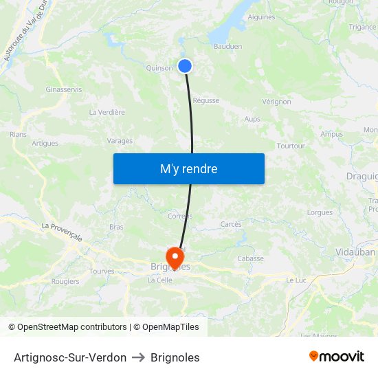 Artignosc-Sur-Verdon to Brignoles map