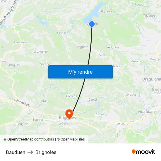 Bauduen to Brignoles map
