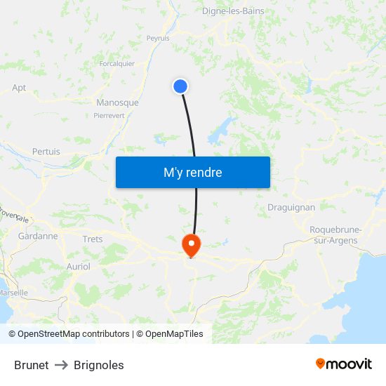 Brunet to Brignoles map