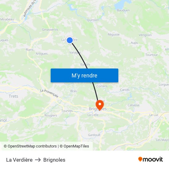 La Verdière to Brignoles map