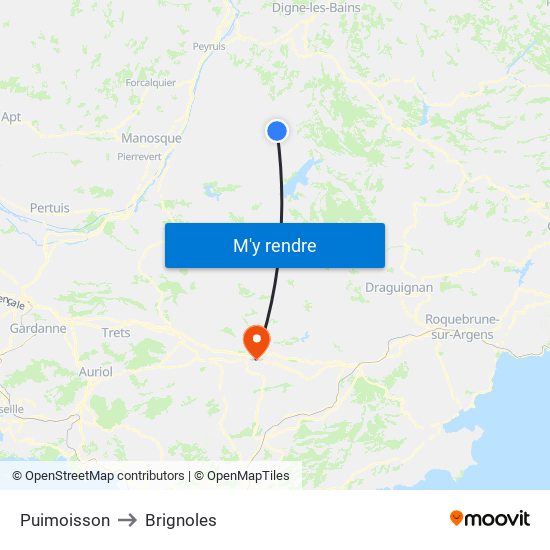 Puimoisson to Brignoles map