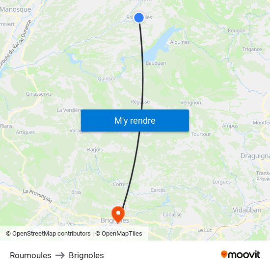 Roumoules to Brignoles map